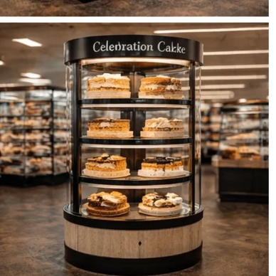 Turntable Cake Display
74"H 30" Diameter Glass Bakery Case With LED Lighting