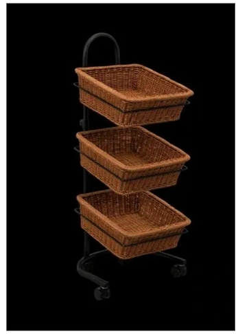 3 Tier Mobile Merchandiser Display. Plastic Wicker Baskets 42" high for Grocery, Convenience stores