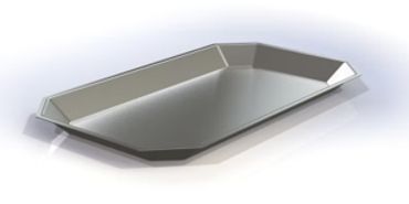Sleek metallic tray with raised edges and a geometric design.