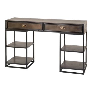 Retail Display Table Antiqued Bronze Metal Desk Table with Shelves 44.25" W × 13.75" D × 29.75" H