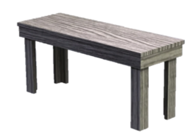 A simple wooden bench with a gray finish.