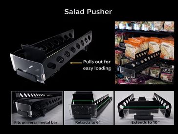 Salad shelf pushers for merchandising. Hanging pushers fostores. Shelf organization for bagged...