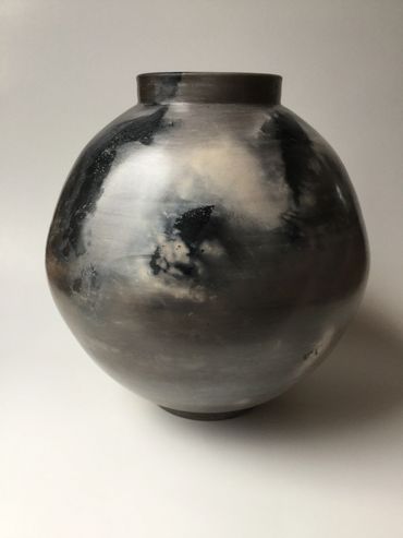 Large moon jar. It won third place, 3-D category, Juried Art Show, Art on the Green, 8/3/19