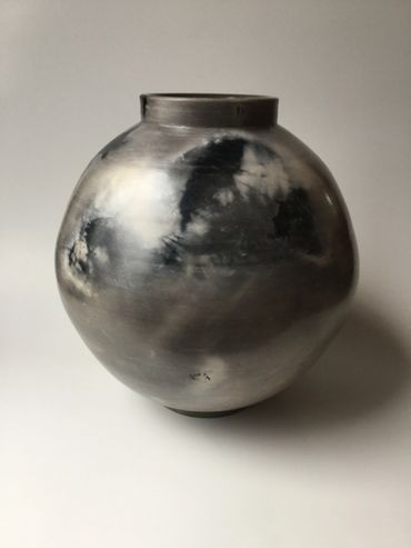 Large moon jar. It won third place, 3-D category, Juried Art Show, Art on the Green, 8/3/19