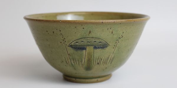 Mushroom bowl with peridot green glaze