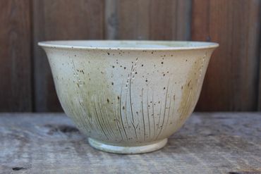 Grass bowl with wood ash glaze