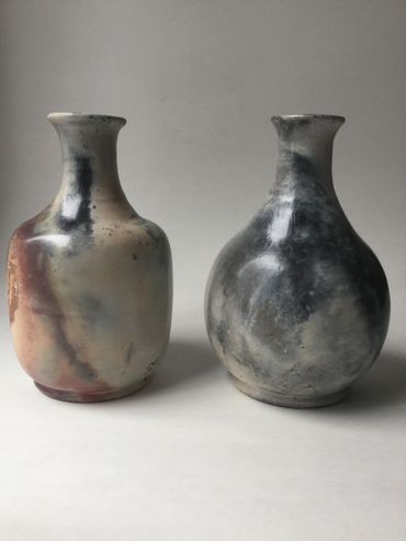 Pair of barrel fired bottles- 6 inches tall