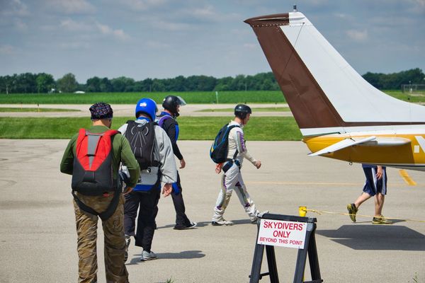 walk to the plane for a skydive