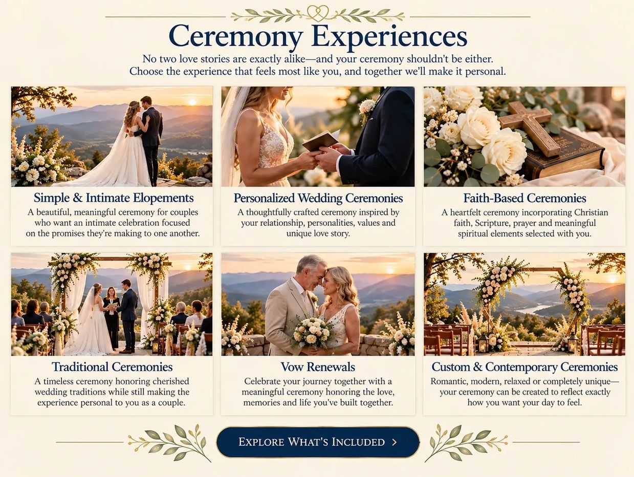 Different types of wedding ceremonies with descriptions and images.