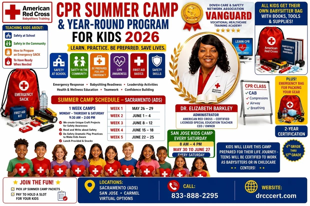 American Red Cross CPR summer camp for kids teaching safety and emergency skills.