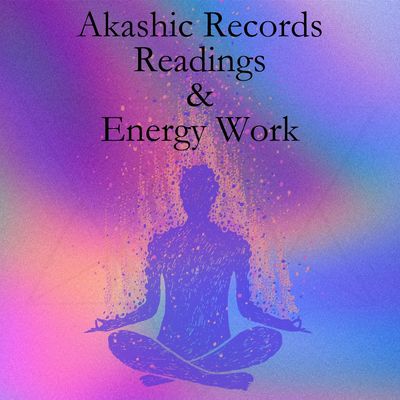Silhouette meditating with colorful aura and text about Akashic Records.