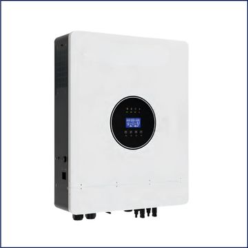 White solar inverter with digital display and control panel.
