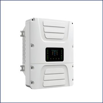 White electronic device with a digital display screen and vent panels.
