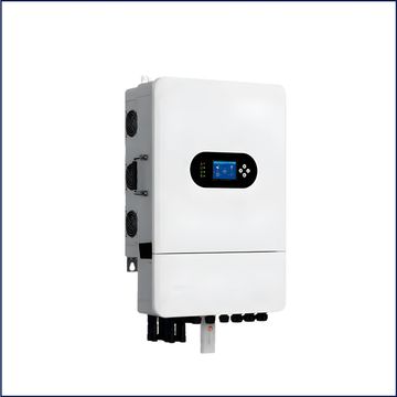 White electronic device with a digital display and multiple connection ports.