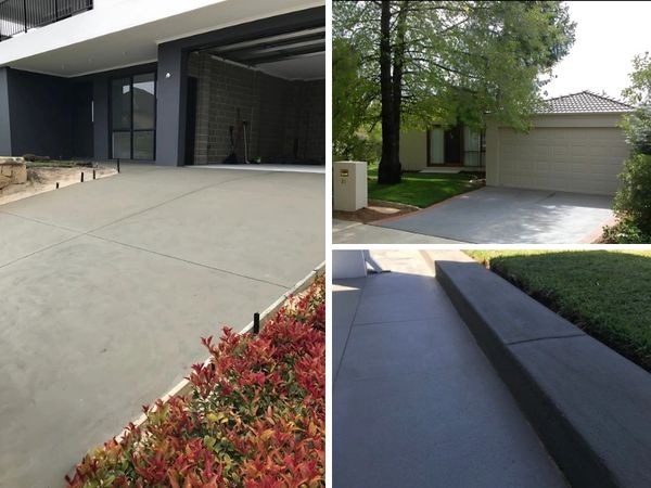 Smooth concrete driveways and walkways at modern homes.