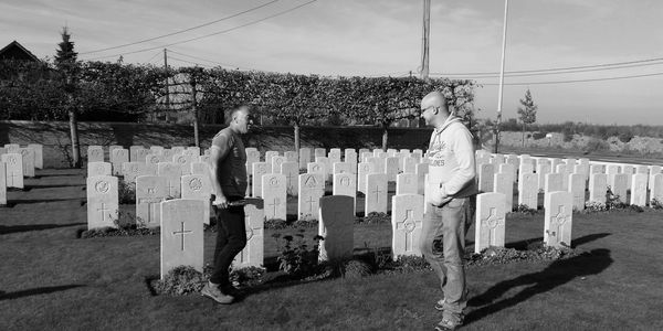 Meeting Maori historian in a World War One cemetery in Flanders Fields.