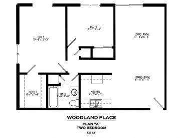 Floor plan for a two-bedroom apartment in Woodland Place.