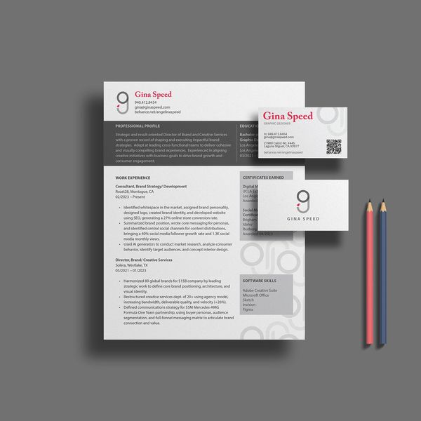 Gina Speed personal branding print design resume business card