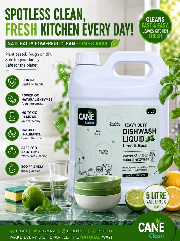 Heavy duty lime and basil dishwash liquid for a fresh, spotless kitchen every day.
