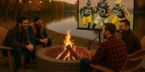 Fall activities at your lake house. Football by the fire pit.