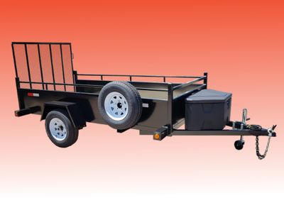 Single axle utility trailer with spare tire and tool box