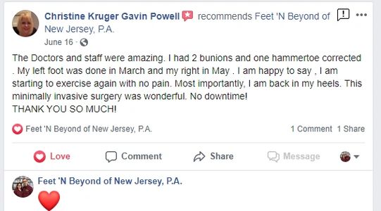 FNB Facebook review, testimonial, amazing foot doctor, minimally-invasive surgery testimonial