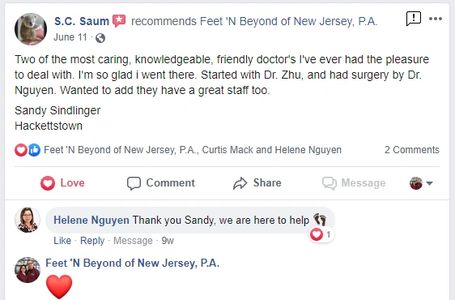 FNB Facebook review, satisfied patient, Feet 'N Beyond review, helpful doctors