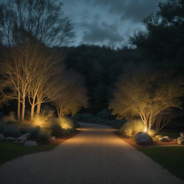 Night time landscape with LED lighting