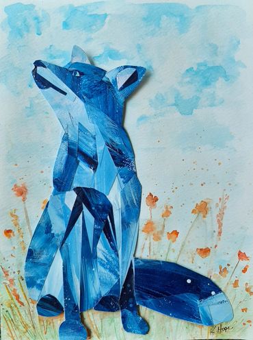 blue fox among wildflowers