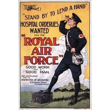 Vintage Royal Air Force recruitment poster calling for hospital orderlies.