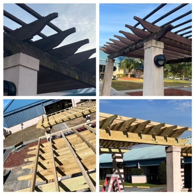Replacement of old cedar pergola with pressure treated lumber - St. Frances Xavier Cabrini Church, S