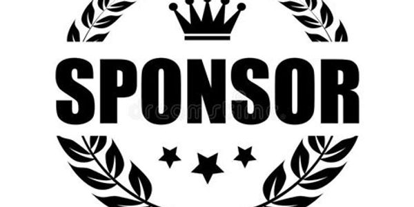 Black and white sponsor emblem with crown and laurel.