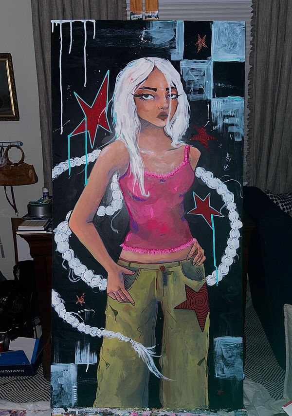 Acrylic painting done on masonite board from 10 pm to 4 am.