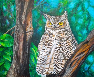 American Horned Owl. Acrylic Paint on canvas.