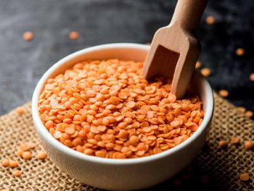 split dal masoor lentil in a glass bowl