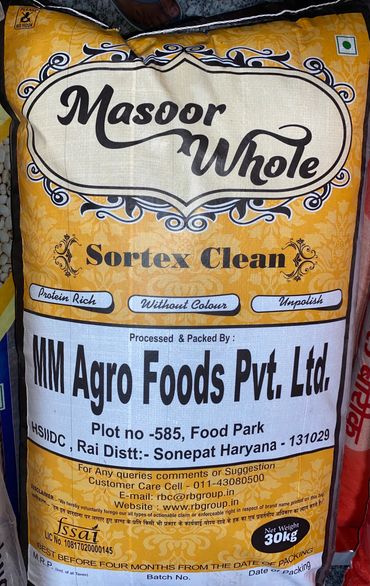 mini desi masoor lentils, mm agro foods ,paras black desi lentils, MP, wholesale 30 kg packaging