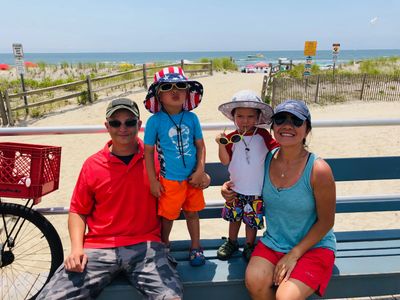 Ken Pitney, Quynh Tran and kids enjoying vacation after gardening and landscaping in the Mainline of Philadelphia Pennsylvania. 