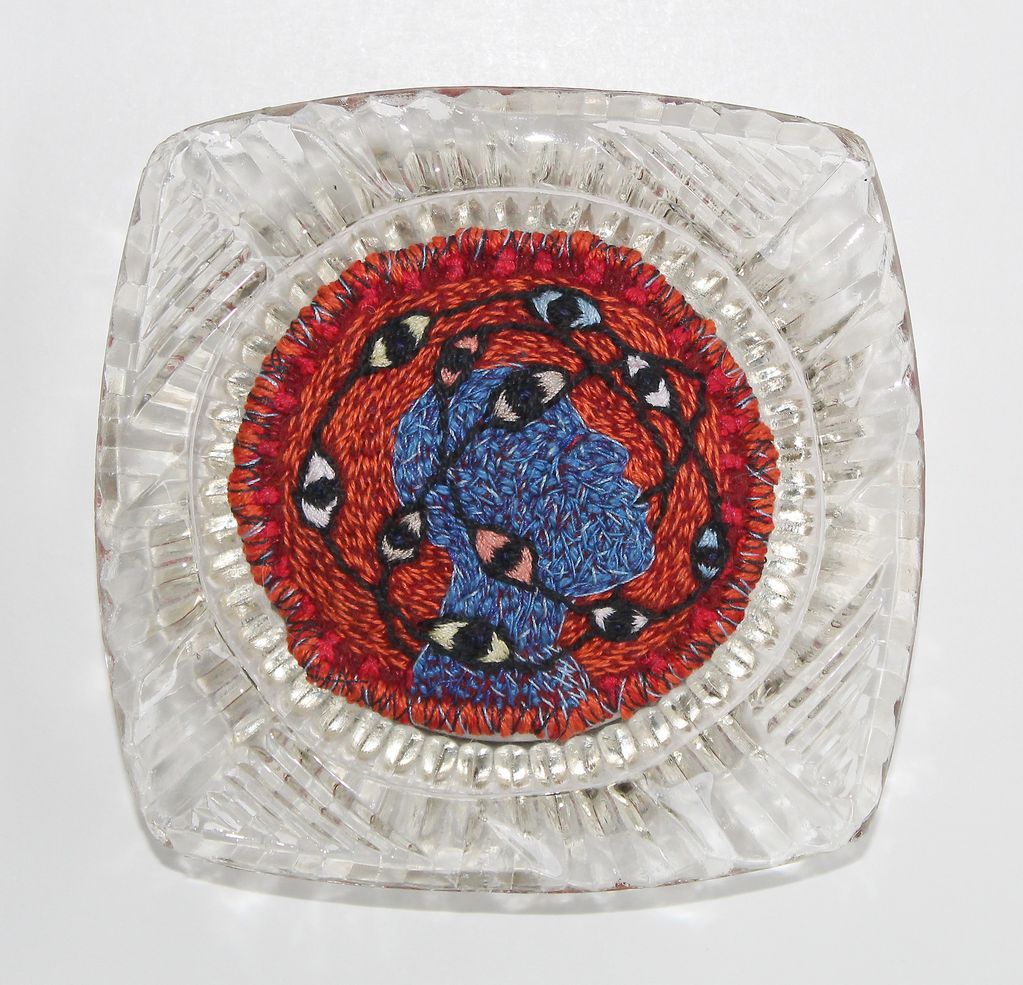 Artist-made wool felt, hand embroidery,  vintage glass