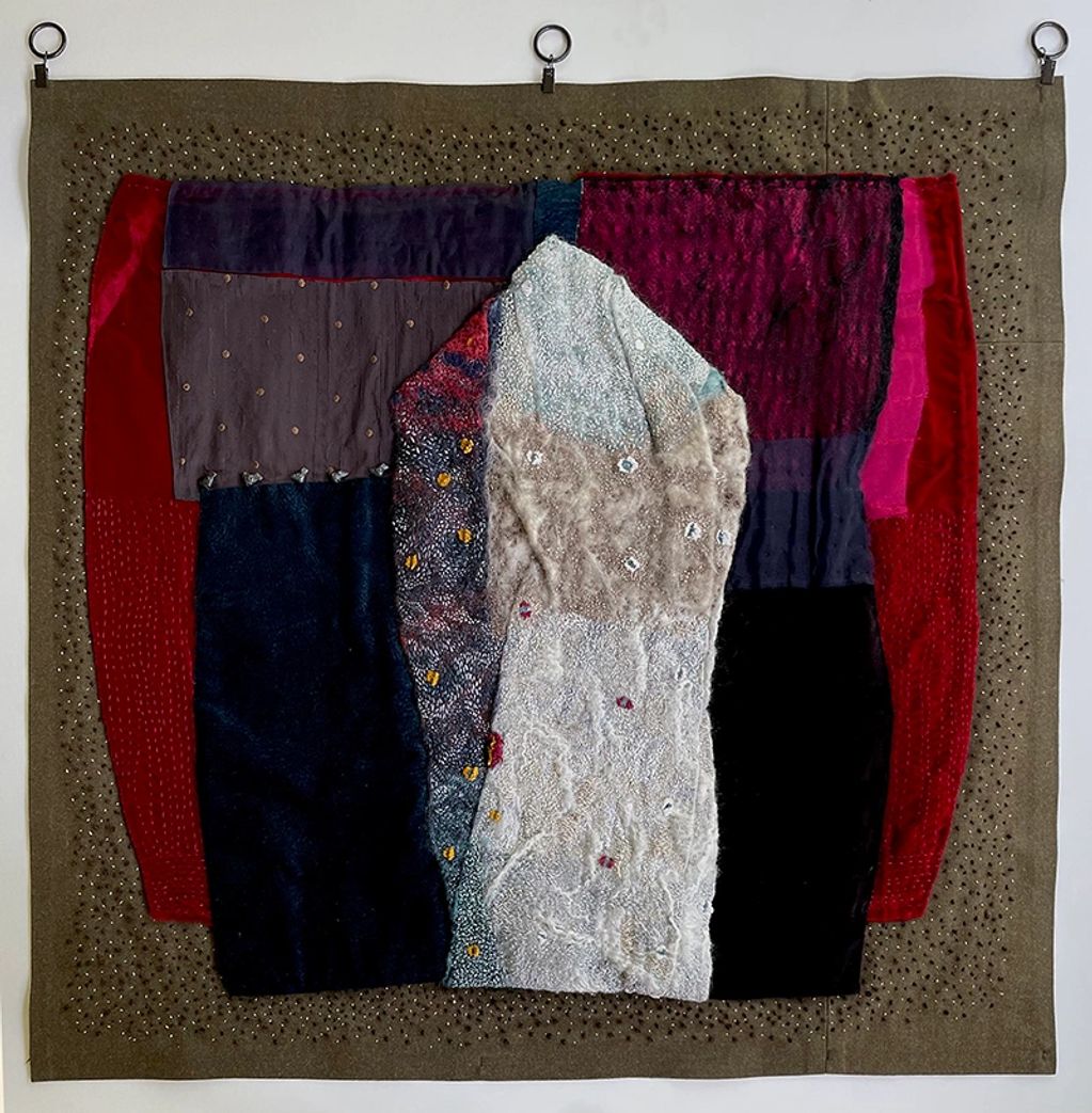 Black Birds Dream, 
Kim Paxson28 x 23 inches
Artist-made wool and silk felt, hand embroidery, fabric