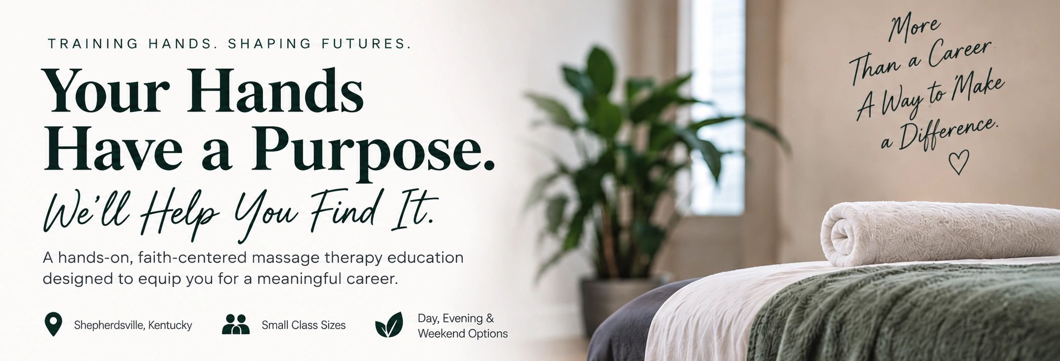 Massage therapy education with a purpose in Shepherdsville, Kentucky.