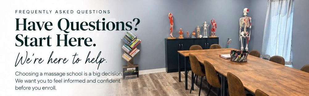 Massage school FAQ and study room.