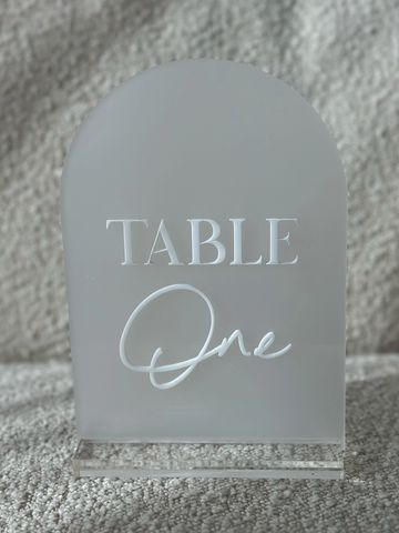 Frosted & white arch acrylic table number 