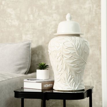 Cream leaf design ginger Jar
h: 46cm  LARGE
Price £49.50