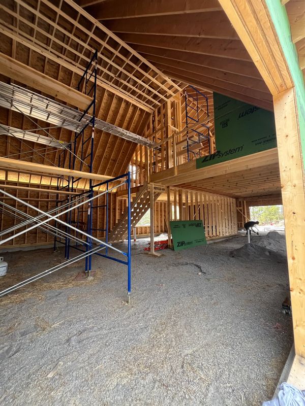 Casco Maine cathedral ceiling and loft framing.