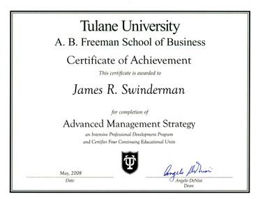 Advanced Management Strategy Certificate of Completion, Tulane University