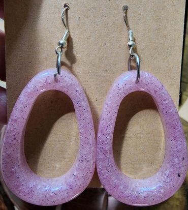 Pink w/Purple Glitter Elongated Hoops