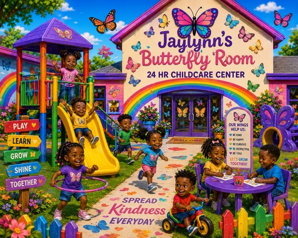 Joyful children playing and learning at Jaylynn's Butterfly Room childcare center.