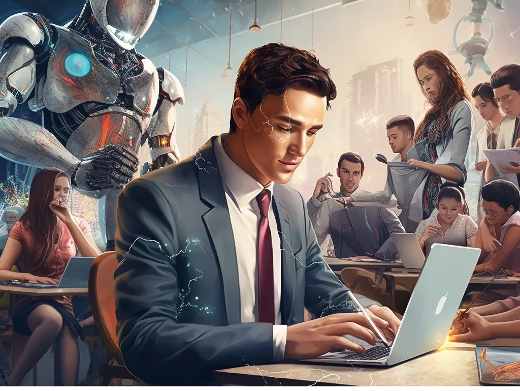man plans AI lessons on computer