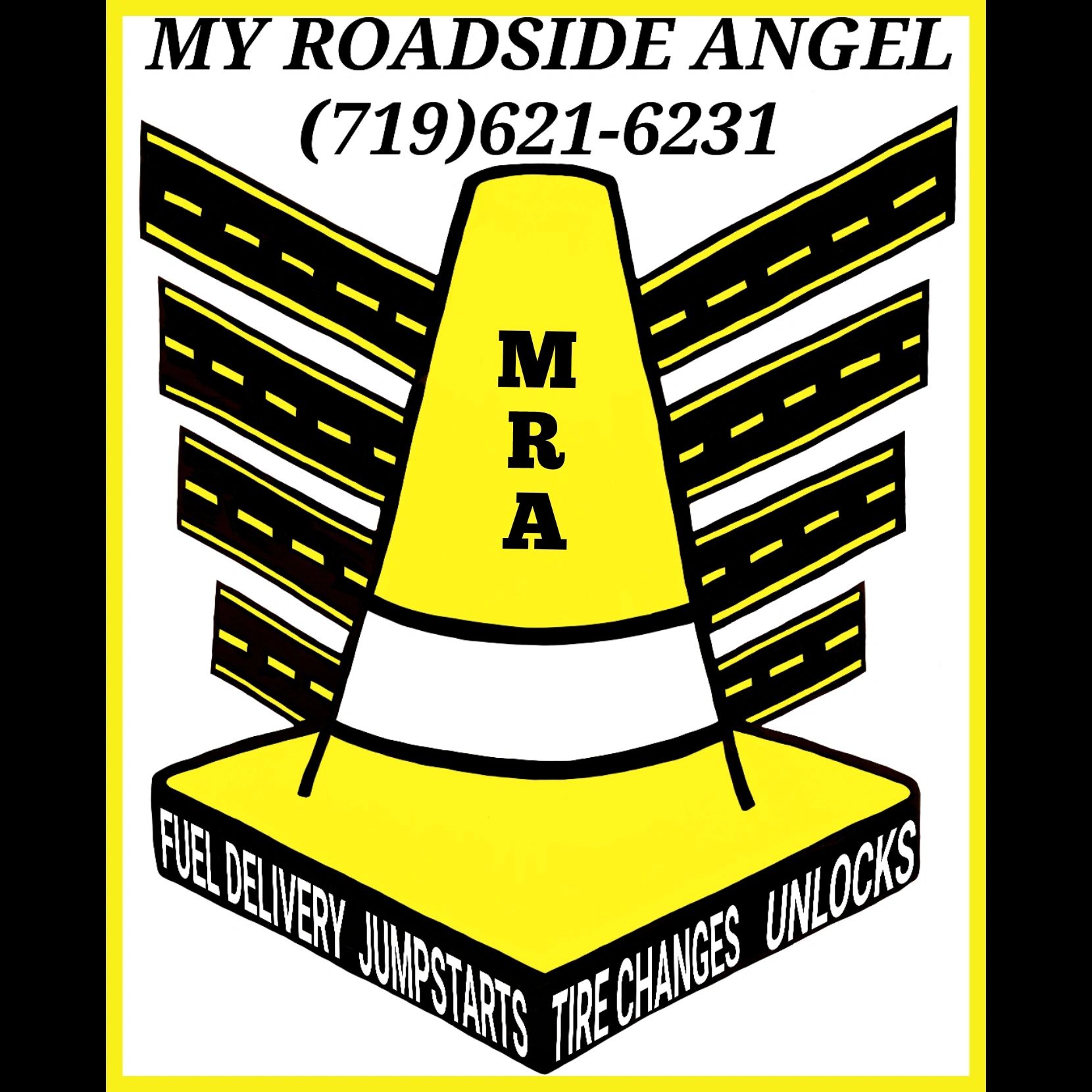 Yellow cone logo. My Roadside Angel Roadside Assistance in Colorado Springs.