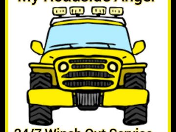Yellow Jeep logo. My Roadside Angel Winch Out Service in Colorado Springs. 24 Hour Winching Service.